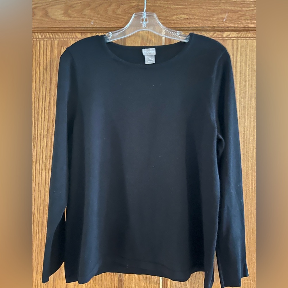Chico’s Size 2P Elegant Black Long Sleeve Blouse